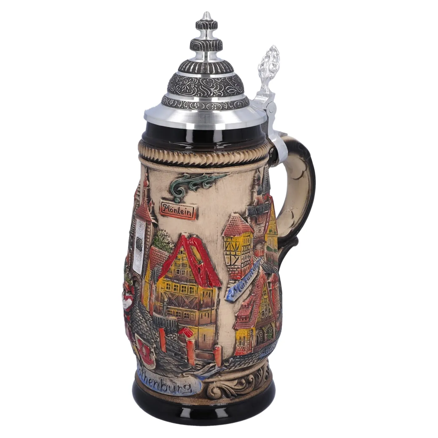 Bierkrug mit Zinndeckel "Rothenburg", natur, 0,5l Discount