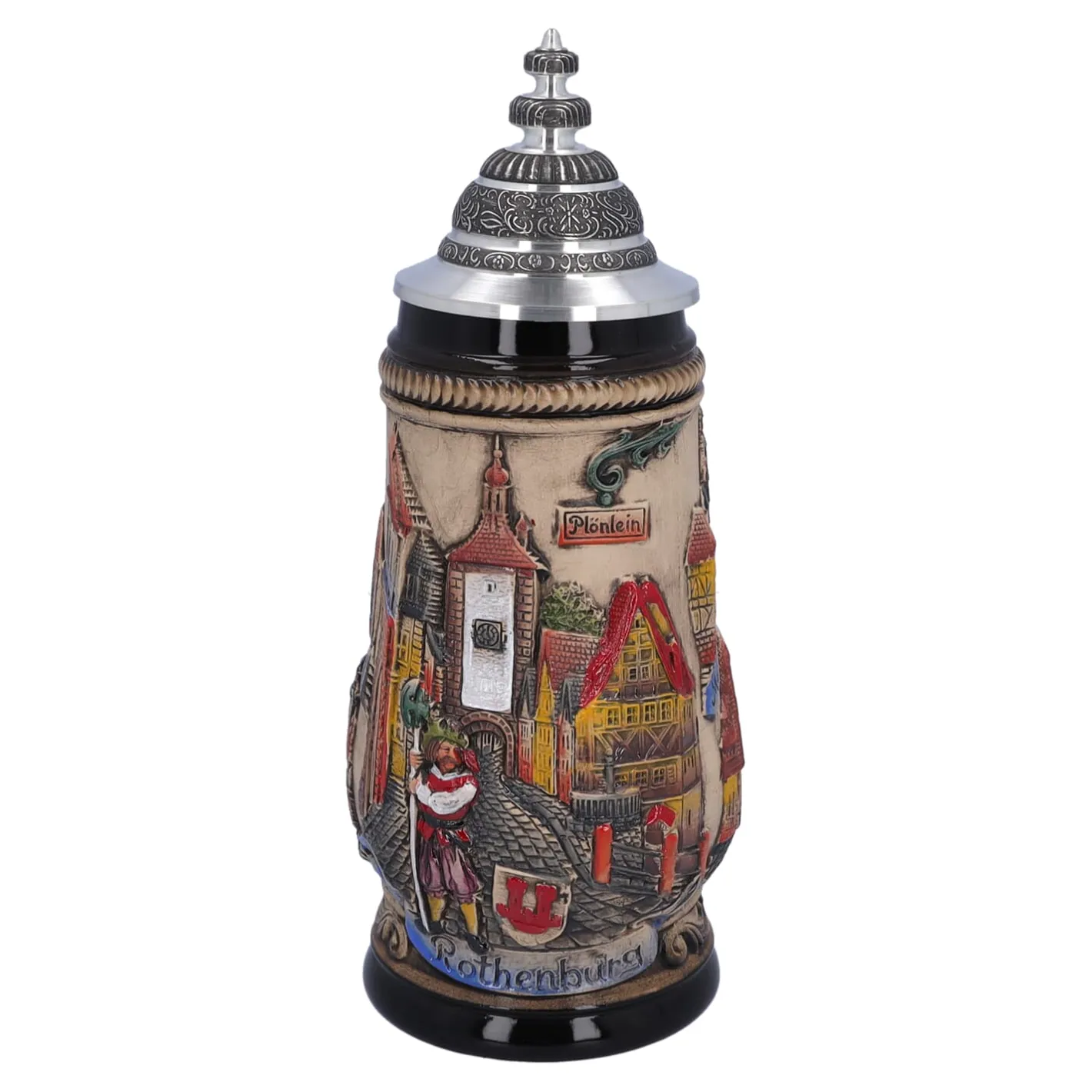 Bierkrug mit Zinndeckel "Rothenburg", natur, 0,5l Discount