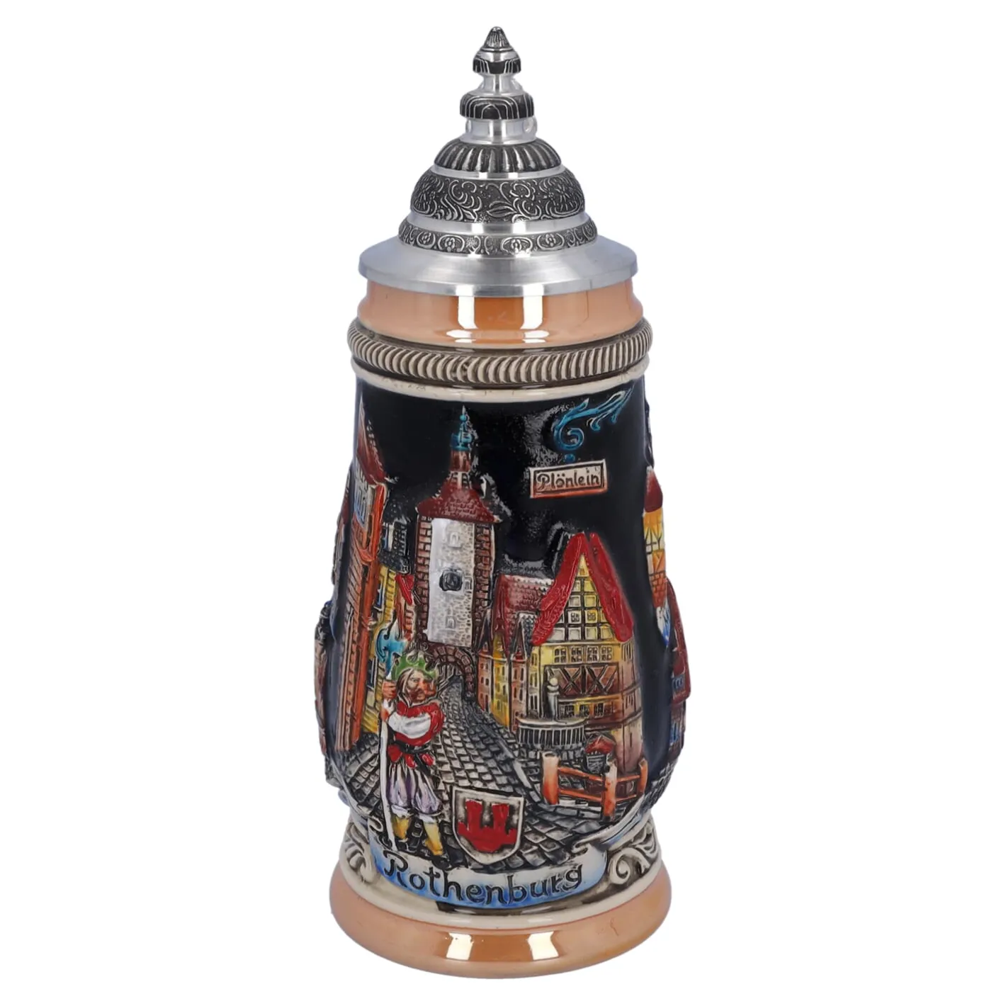 Bierkrug mit Zinndeckel "Rothenburg", schwarz, 0,25l Sale
