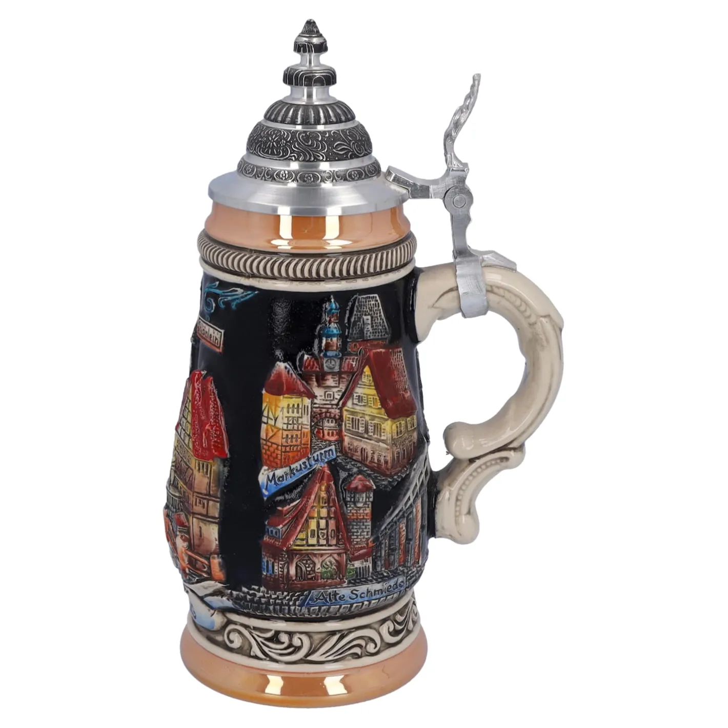Bierkrug mit Zinndeckel "Rothenburg", schwarz, 0,25l Sale