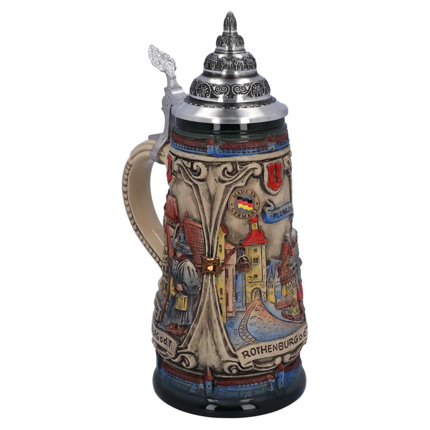 Bierkrug mit Zinndeckel "Rothenburg mit Ritter", 0,5 Liter Discount