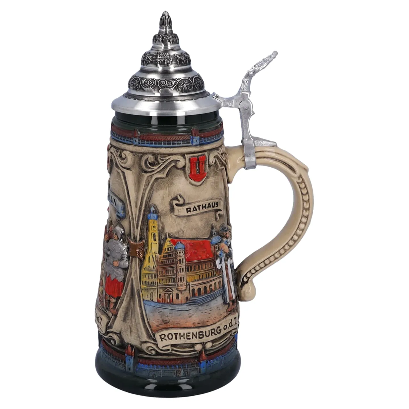 Bierkrug mit Zinndeckel "Rothenburg mit Ritter", 0,5 Liter Discount