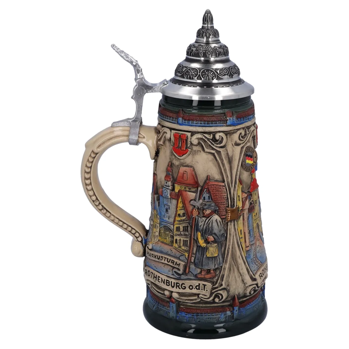 Bierkrug mit Zinndeckel "Rothenburg mit Ritter", 0,5 Liter Discount