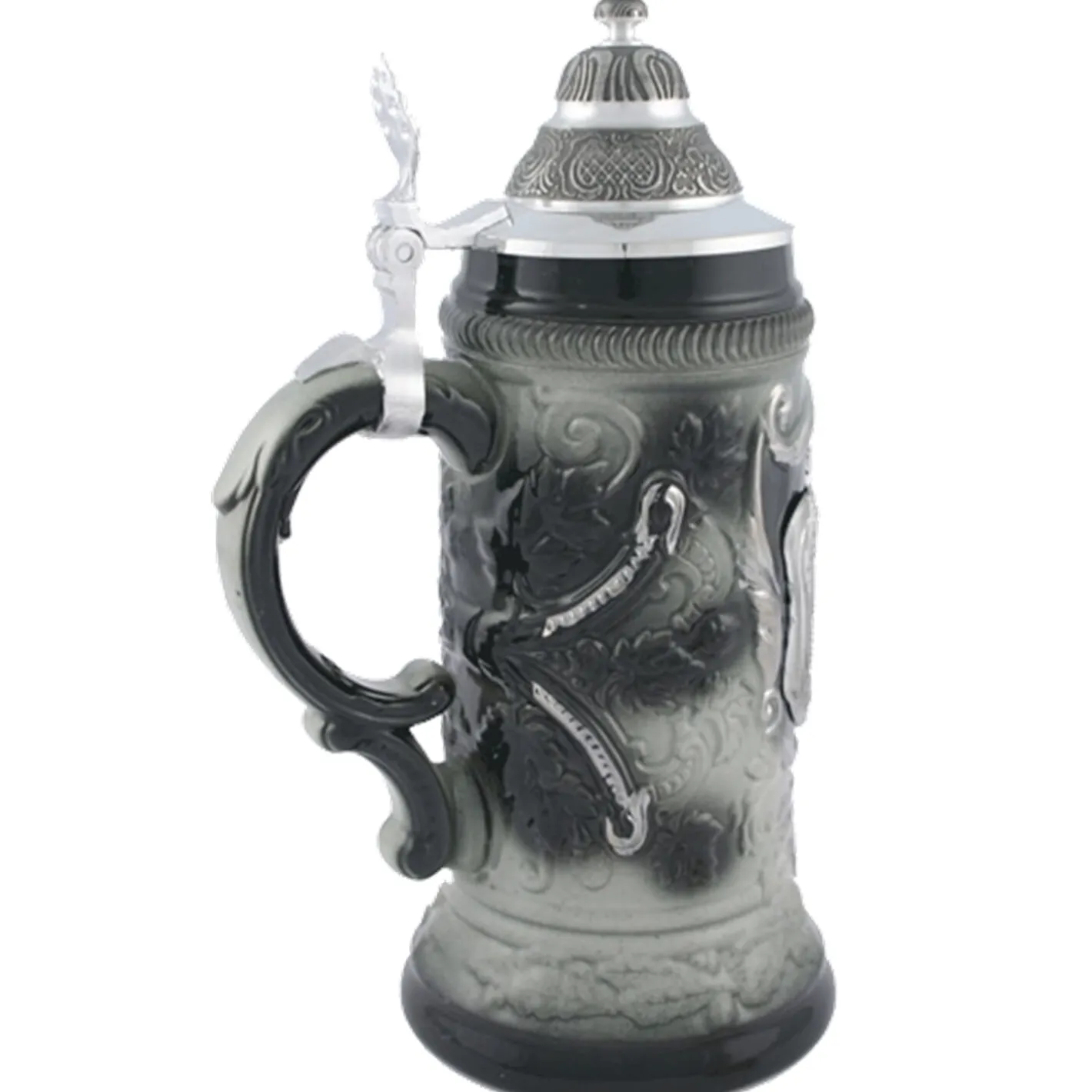 Bierkrug mit Zinndeckel "Stadtbild Rothenburg", schwarz, 0,5l Clearance