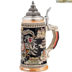 Bierkrug mit Zinndeckel "Stadtwappen", schwarz, 0,4l Sale