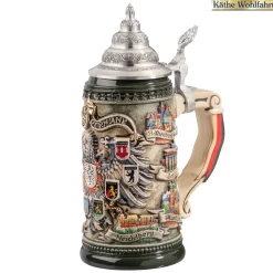 Bierkrug mit Zinndeckel "Stadtwappen", braun, 0,4l Online