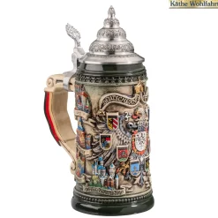 Bierkrug mit Zinndeckel "Stadtwappen", braun, 0,4l Online