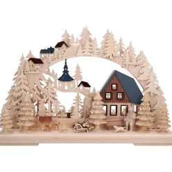 RATAGS Holzdesign 3-D Schwibbogen "Holzfällerhaus", 230V mit USB A-Anschluss Outlet
