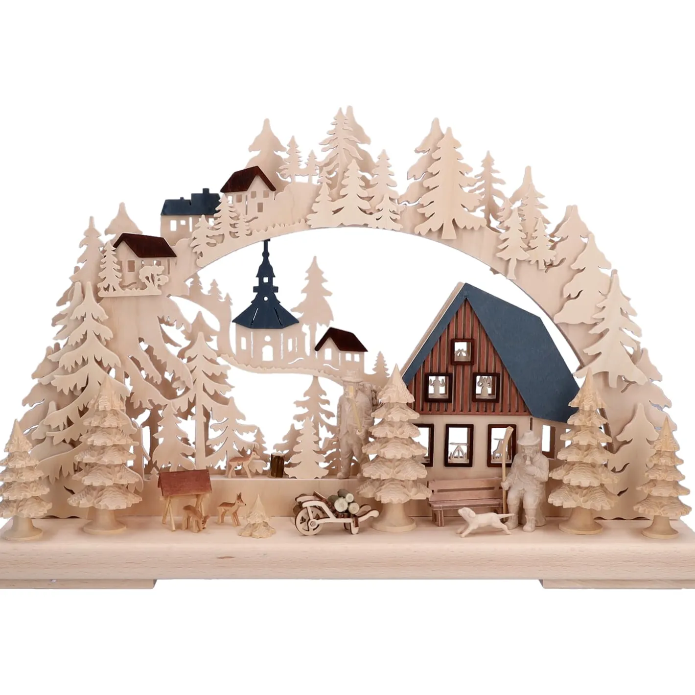 RATAGS Holzdesign 3-D Schwibbogen "Holzfällerhaus", 230V mit USB A-Anschluss Outlet