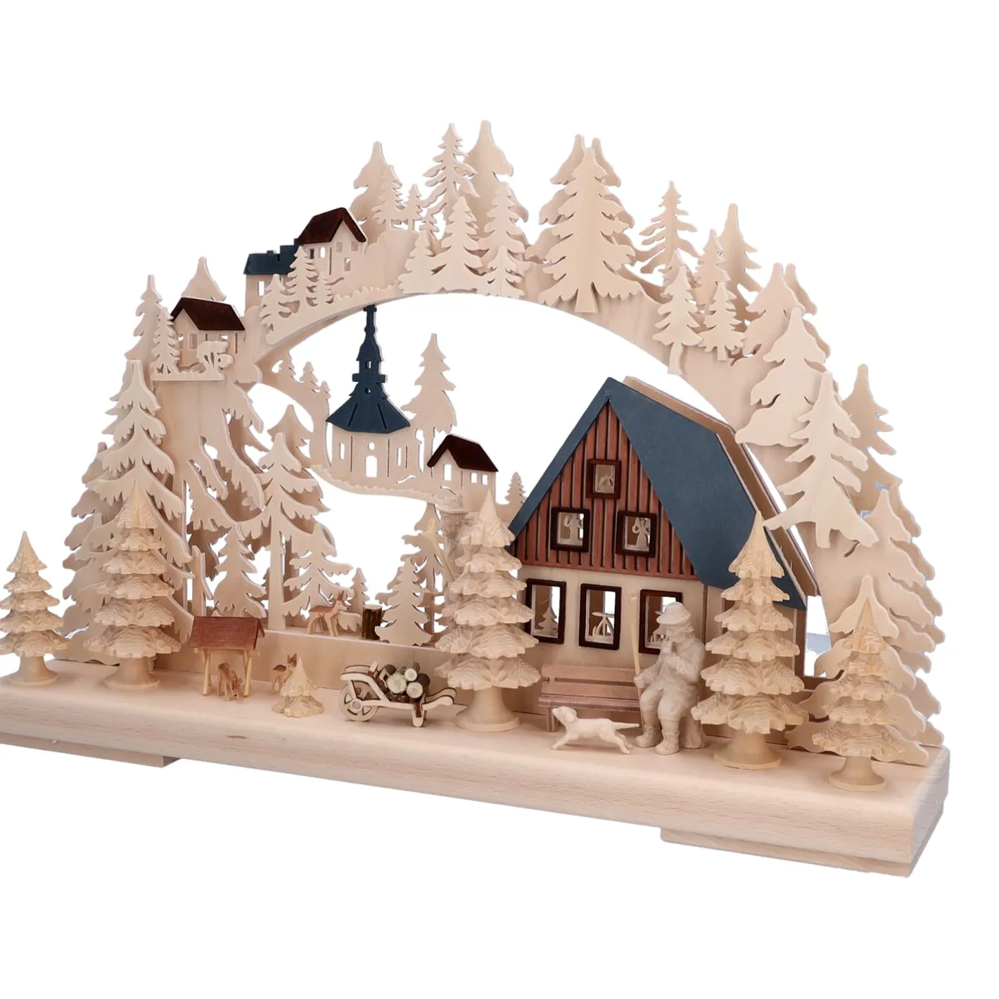 RATAGS Holzdesign 3-D Schwibbogen "Holzfällerhaus", 230V mit USB A-Anschluss Outlet