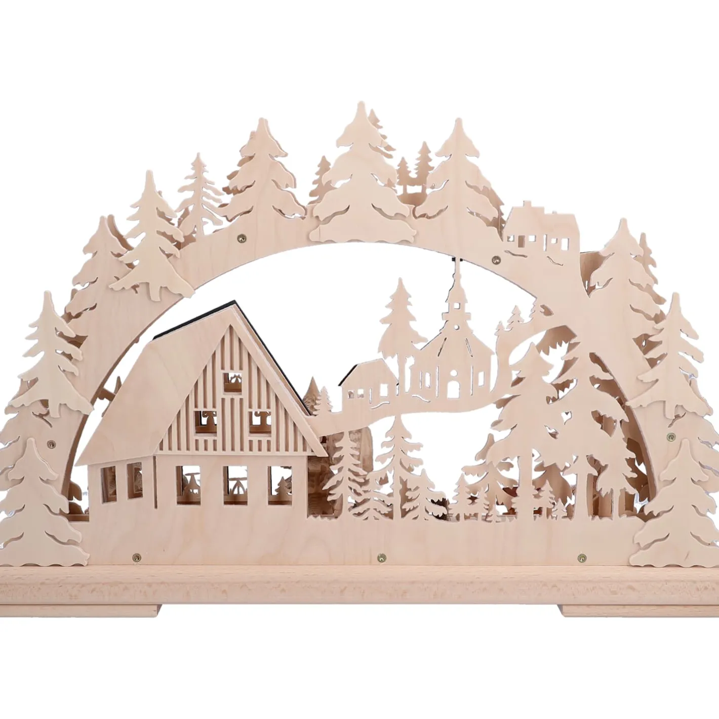 RATAGS Holzdesign 3-D Schwibbogen "Holzfällerhaus", 230V mit USB A-Anschluss Outlet