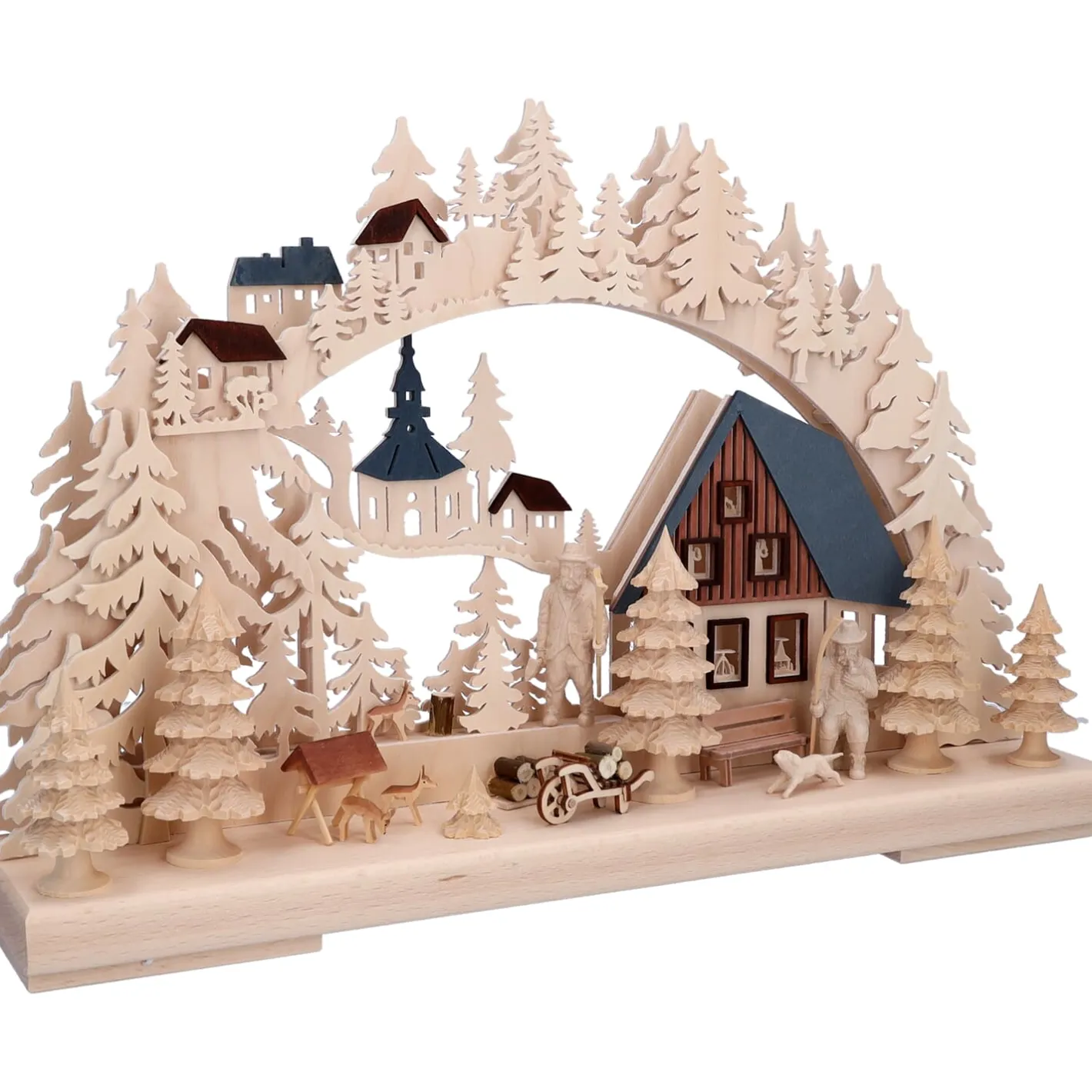 RATAGS Holzdesign 3-D Schwibbogen "Holzfällerhaus", 230V mit USB A-Anschluss Outlet