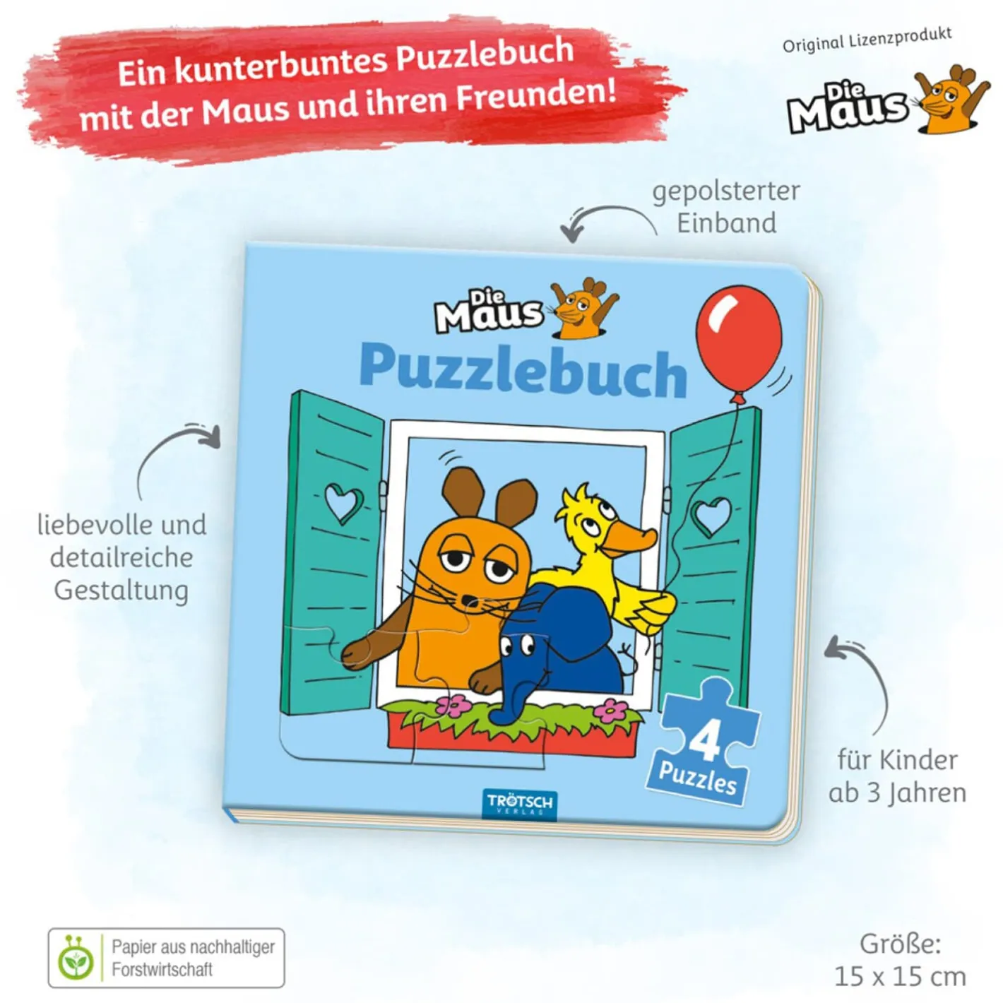 Trötsch Verlag Die Maus Puzzlebuch quadratisch Best