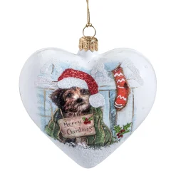 Glasherz weiß matt "Hundeweihnacht", 10 cm New