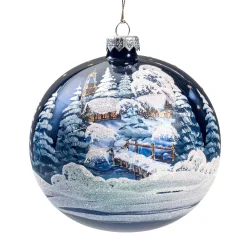 Glaskugel blau Kirche im Winter, 12 cm Outlet
