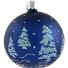 Glaskugel blau mit Glitzer Bäumen, 7 cm Hot