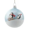 Glaskugel blau opal mit Pinguine auf Schlitten, 7 cm Best