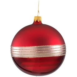 Glaskugel bordeaux matt mit Glitterband, 10cm Discount