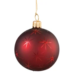 Glaskugel bordeaux matt mit Sternen, 6cm New