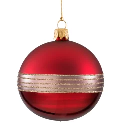 Glaskugel bordeauxrot mit Glitterband, 8cm Best