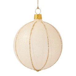 Glaskugel champagner mit Glitzer und goldfarbenen Streifen, 8 cm Best