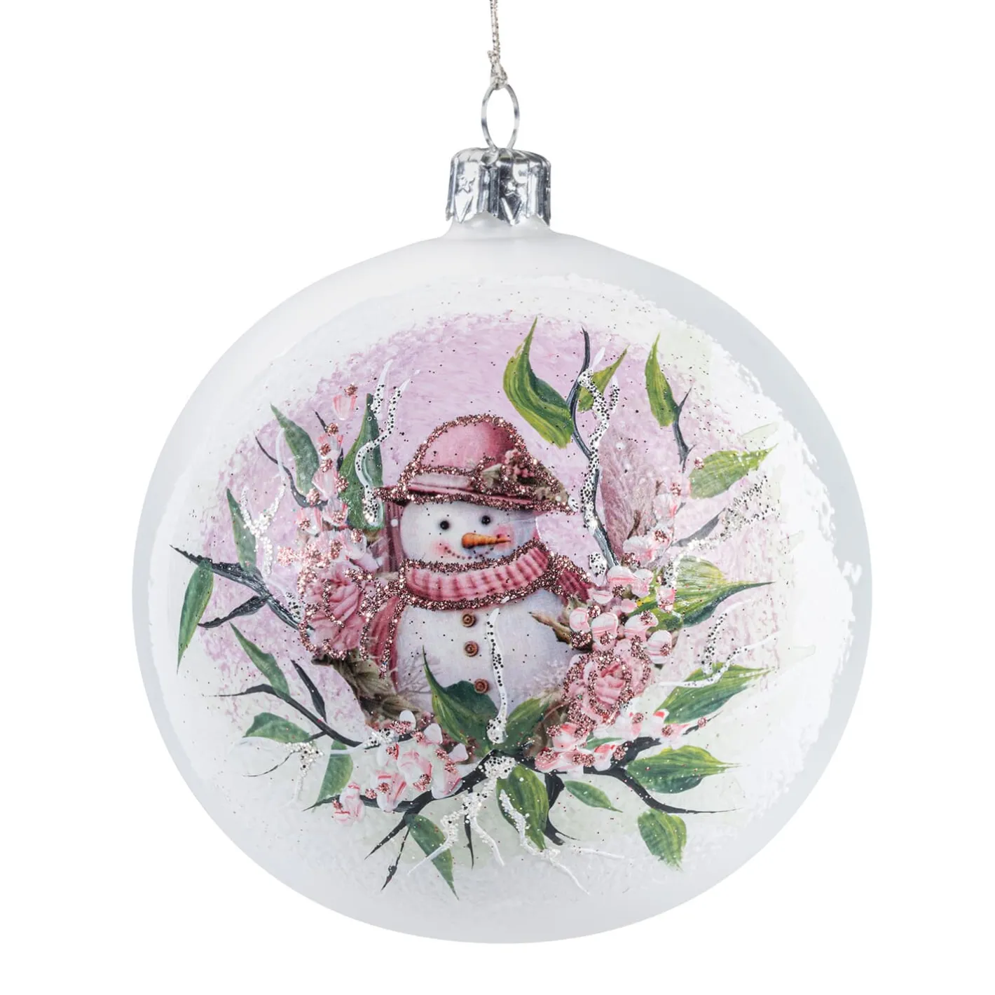 Glaskugel creme matt "Schneemann", 10 cm Clearance