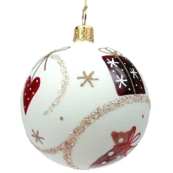 Glaskugel cremefarben matt mit weihnachtlichen Motiven, 7 cm Best