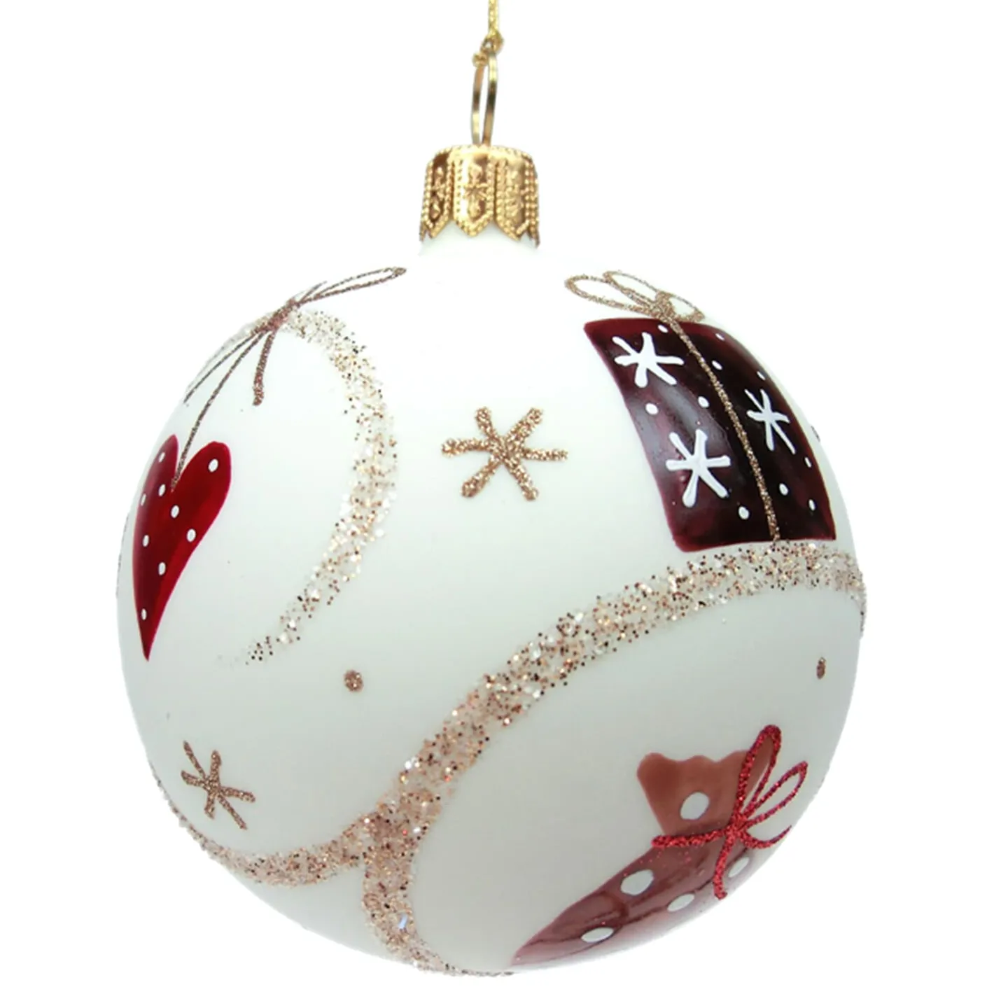 Glaskugel cremefarben matt mit weihnachtlichen Motiven, 7 cm Best