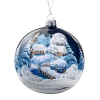 Glaskugel dunkelblau glänzend Winterlandschaft, 10 cm Sale