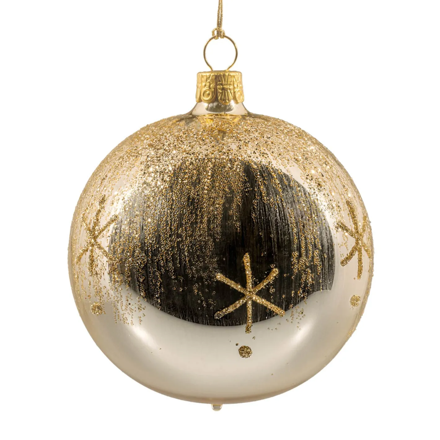 Glaskugel gold mit Glitzer und Sternchen, 8 cm Online