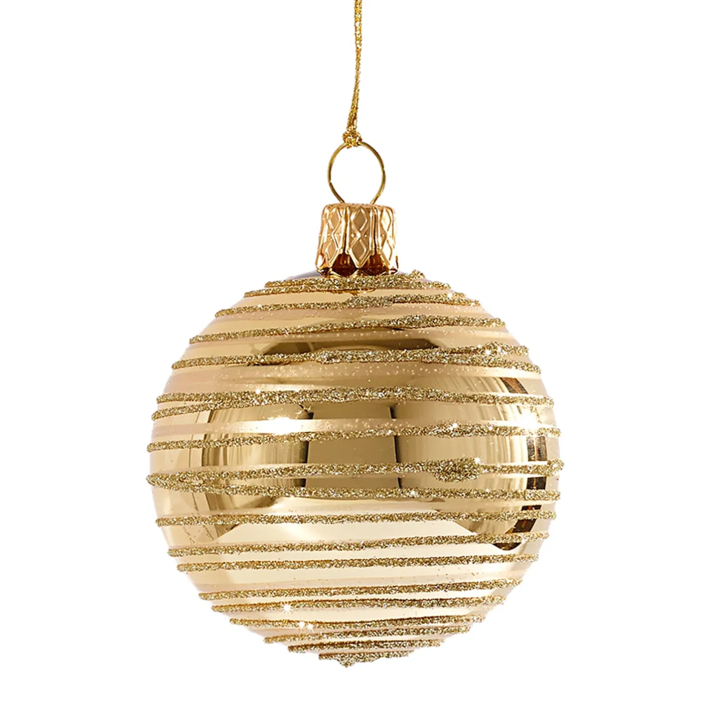 Glaskugel gold mit goldenen Streifen, 8cm Clearance