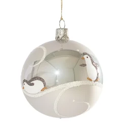Glaskugel grau mit Pinguinen, 7cm Discount