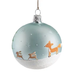 Glaskugel graublau matt, "Tiere im Schnee", 7 cm Hot