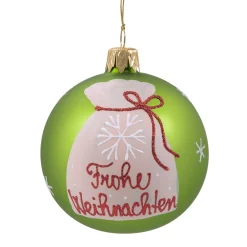 Glaskugel grün Frohe Weihnachten, 7 cm Hot