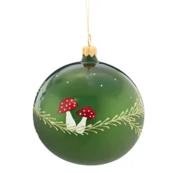 Glaskugel grün mit Fliegenpilzen, 10 cm Outlet