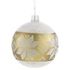Glaskugel grün-gold mit weißem Muster, 7 cm New