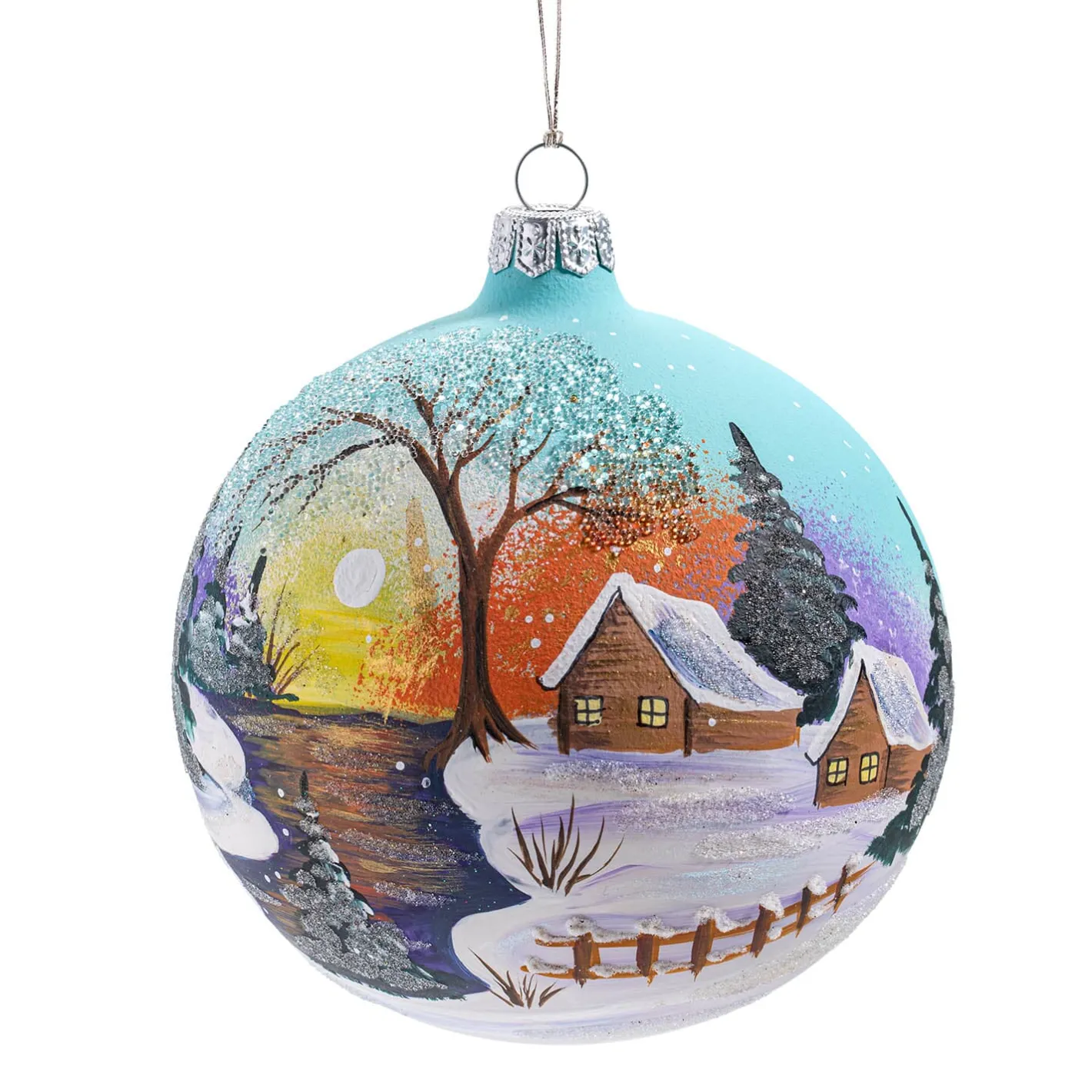 Glaskugel hellblau matt "Winteridylle", 12 cm Sale