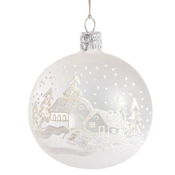Glaskugel klar matt mit Kirche im Schnee, 7 cm