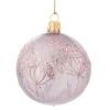Glaskugel klar mit Blumen rosé, 7 cm