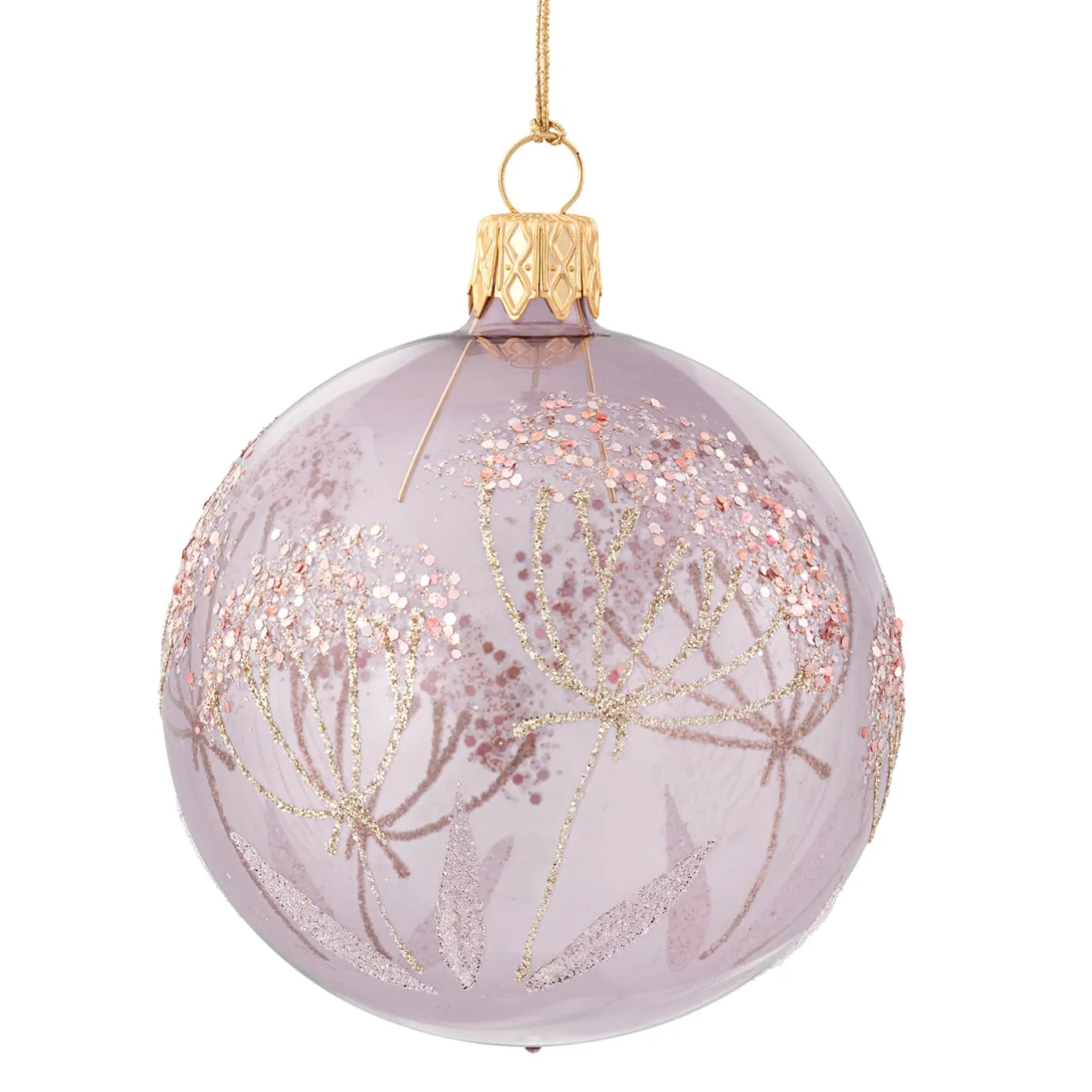 Glaskugel klar mit Blumen rosé, 7 cm
