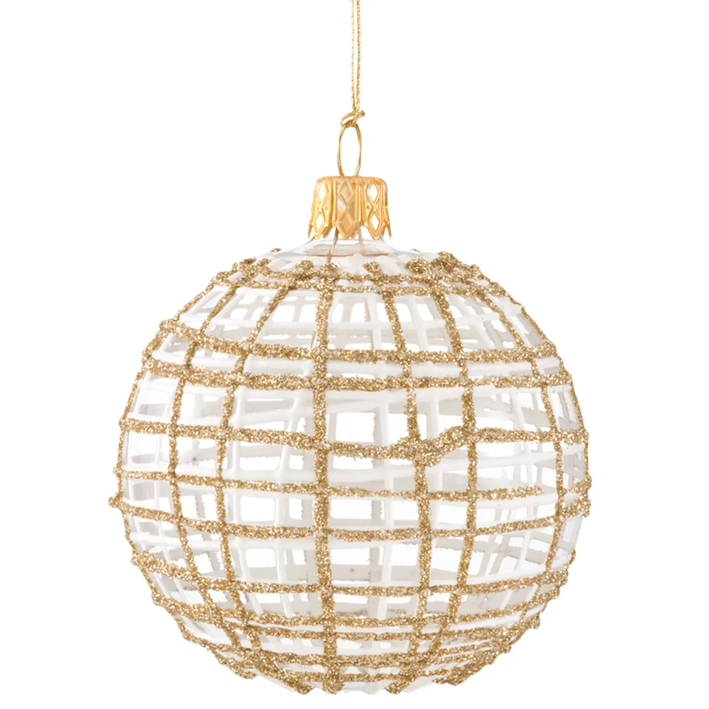 Glaskugel klar mit Glitter gold/weiß, 8 cm Clearance