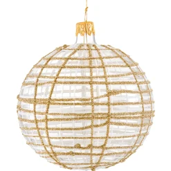 Glaskugel klar mit Glitzer gold/weiß, 10 cm Best