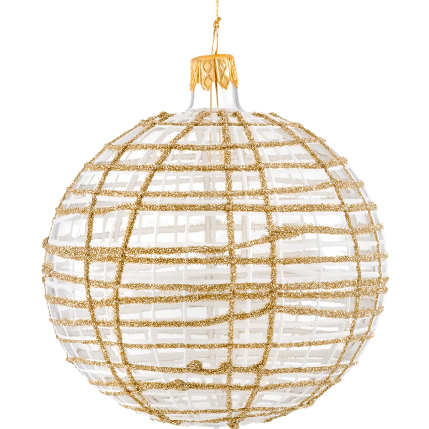Glaskugel klar mit Glitzer gold/weiß, 10 cm Best