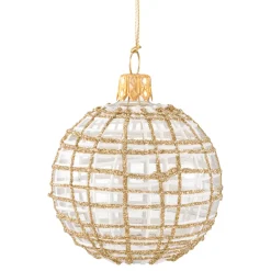 Glaskugel klar mit Glitzer gold/weiß, 6 cm