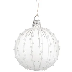 Glaskugel klar mit weißem Glitzerdekor, 7 cm Clearance