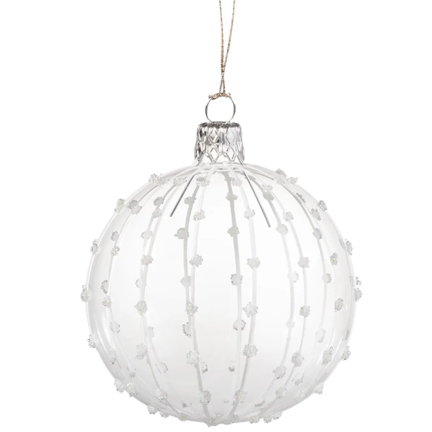 Glaskugel klar mit weißem Glitzerdekor, 7 cm Clearance