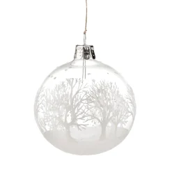 Glaskugel klar mit weißen Bäumen, 7 cm Sale