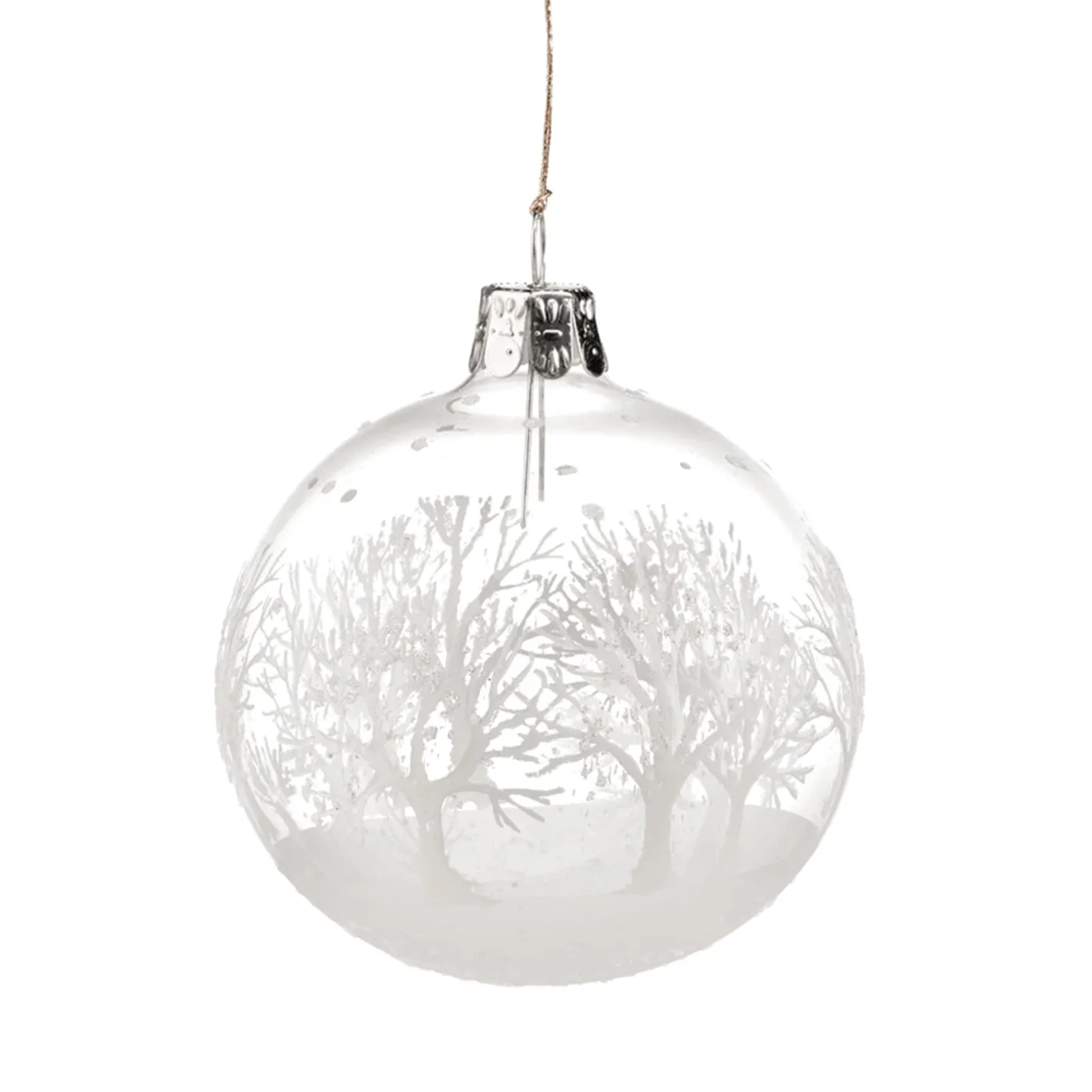 Glaskugel klar mit weißen Bäumen, 7 cm Sale