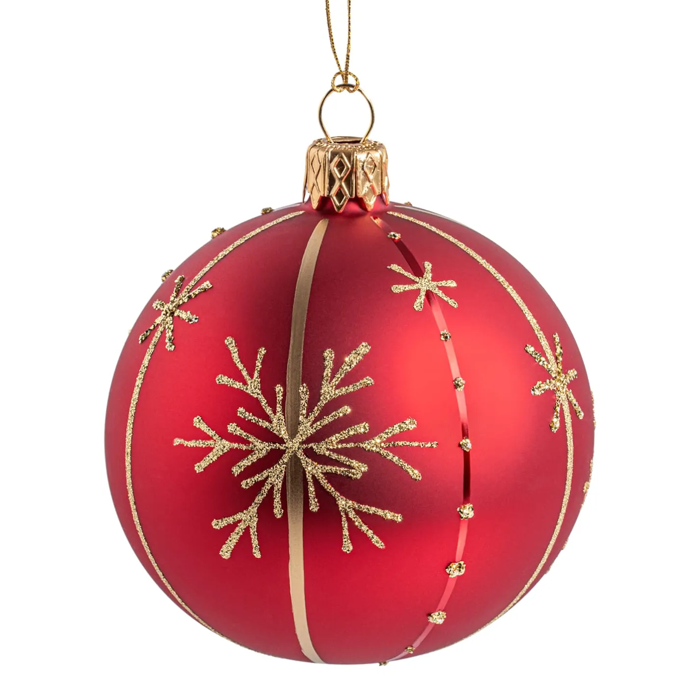 Glaskugel matt, rot mit Schneeflocken, 6 cm