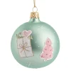 Glaskugel mint matt mit Geschenk und Baum, 7 cm Discount